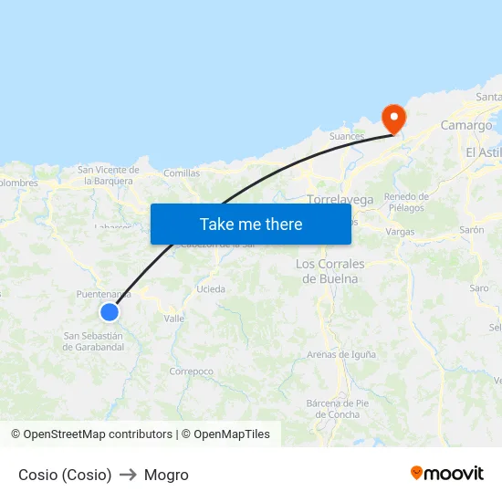 Cosio (Cosio) to Mogro map