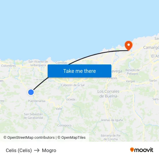 Celis (Celis) to Mogro map