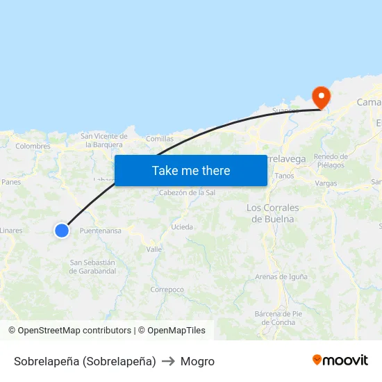 Sobrelapeña (Sobrelapeña) to Mogro map