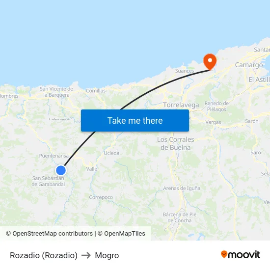 Rozadio (Rozadio) to Mogro map