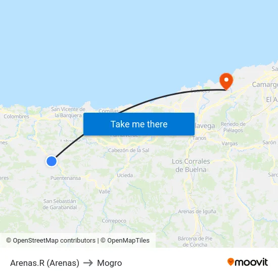 Arenas.R (Arenas) to Mogro map