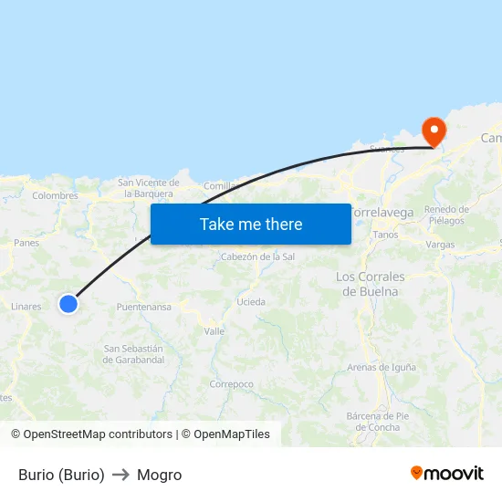 Burio (Burio) to Mogro map