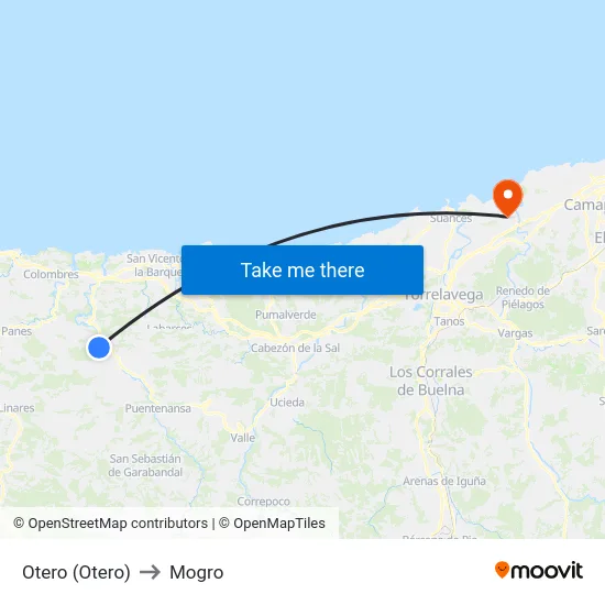 Otero (Otero) to Mogro map