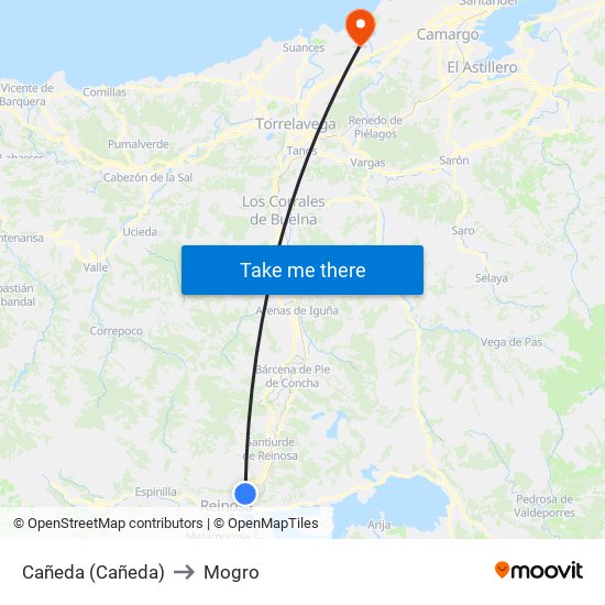 Cañeda (Cañeda) to Mogro map