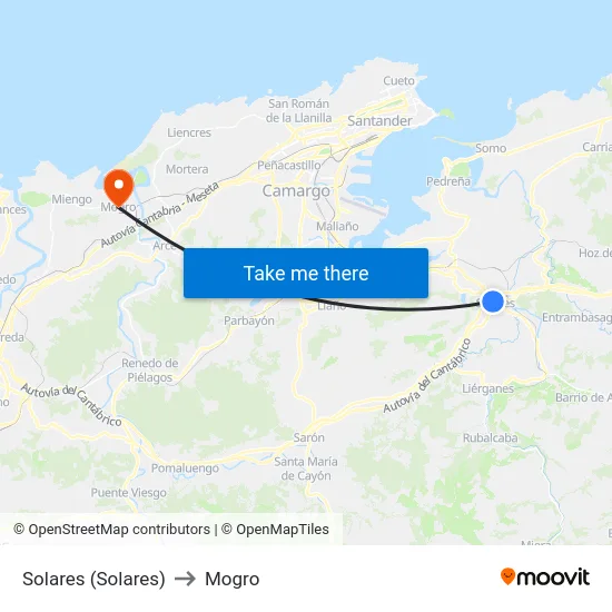 Solares (Solares) to Mogro map