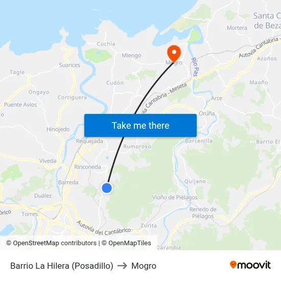 Barrio La Hilera (Posadillo) to Mogro map
