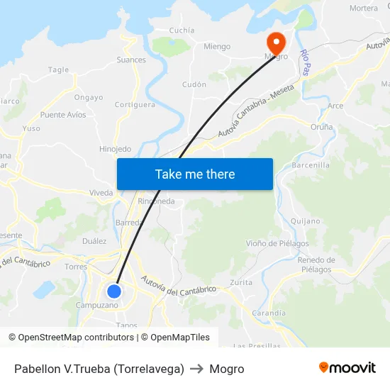 Pabellon V.Trueba (Torrelavega) to Mogro map