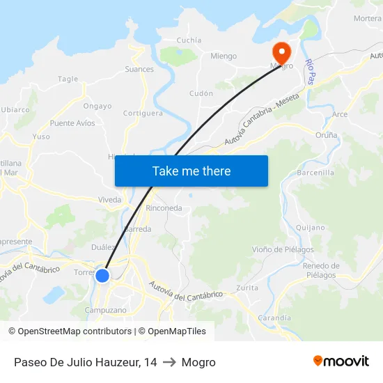 Paseo De Julio Hauzeur, 14 to Mogro map