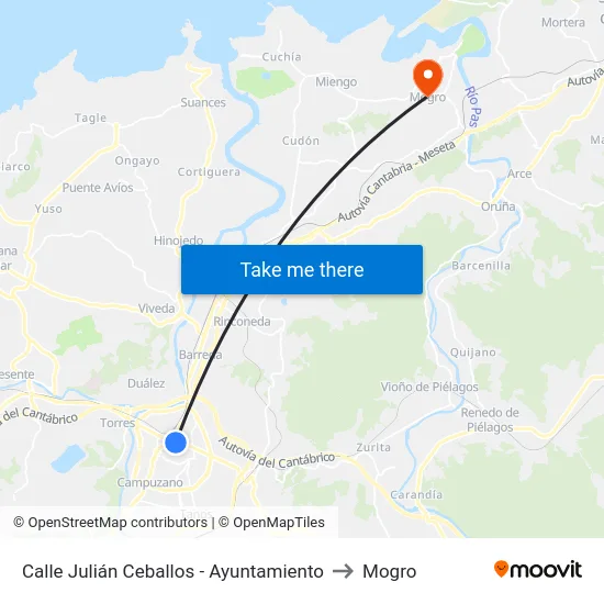 Calle Julián Ceballos - Ayuntamiento to Mogro map