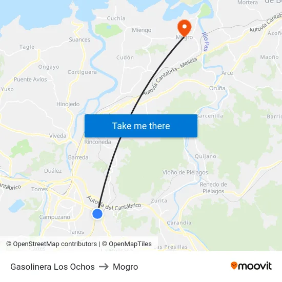 Gasolinera Los Ochos to Mogro map