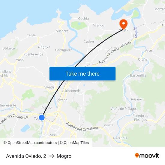 Avenida Oviedo, 2 to Mogro map