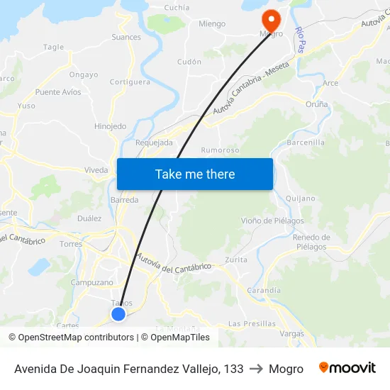 Avenida De Joaquin Fernandez Vallejo, 133 to Mogro map
