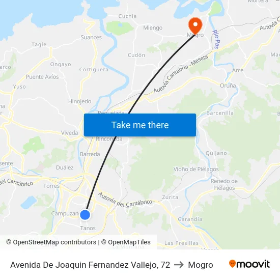 Avenida De Joaquin Fernandez Vallejo, 72 to Mogro map