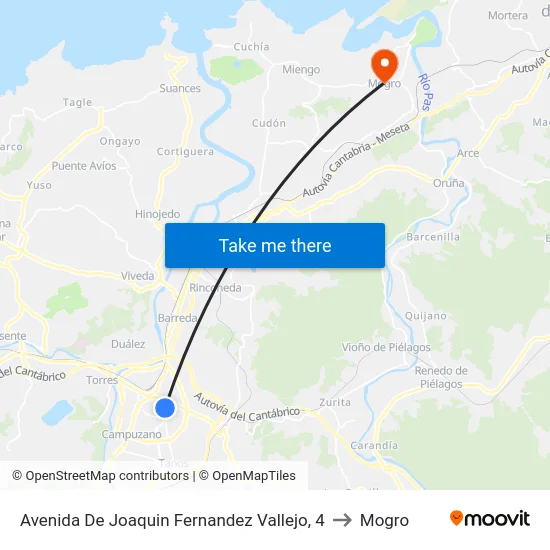 Avenida De Joaquin Fernandez Vallejo, 4 to Mogro map