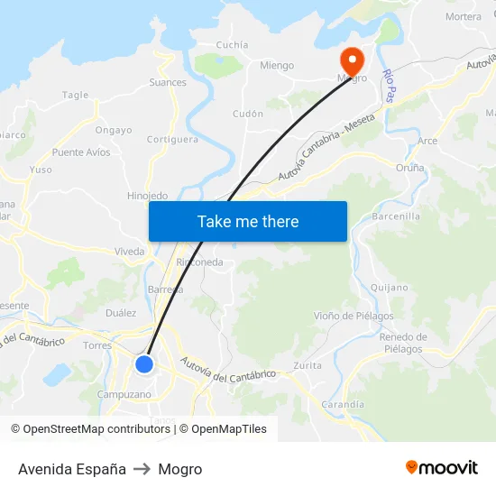 Avenida España to Mogro map