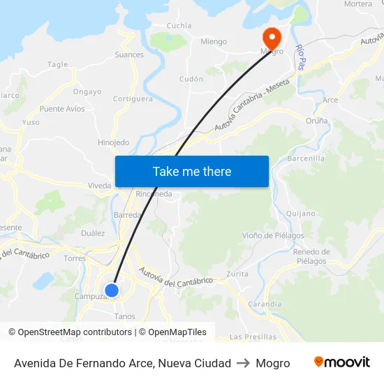 Avenida De Fernando Arce, Nueva Ciudad to Mogro map