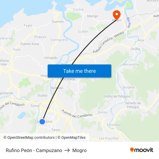 Rufino Peón - Campuzano to Mogro map