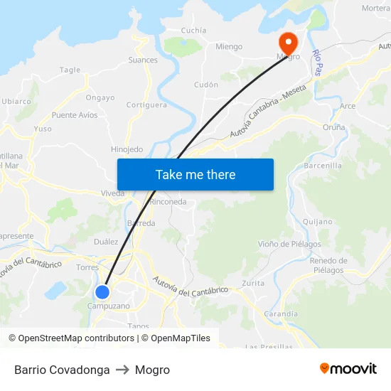 Barrio Covadonga to Mogro map