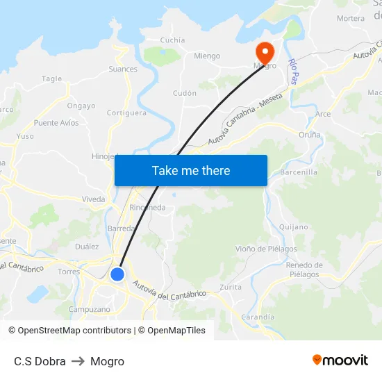 C.S Dobra to Mogro map