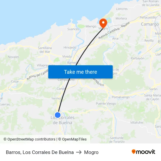 Barros, Los Corrales De Buelna to Mogro map