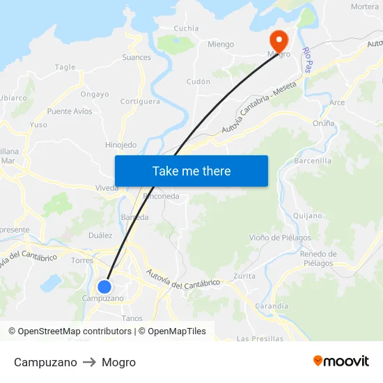 Campuzano to Mogro map