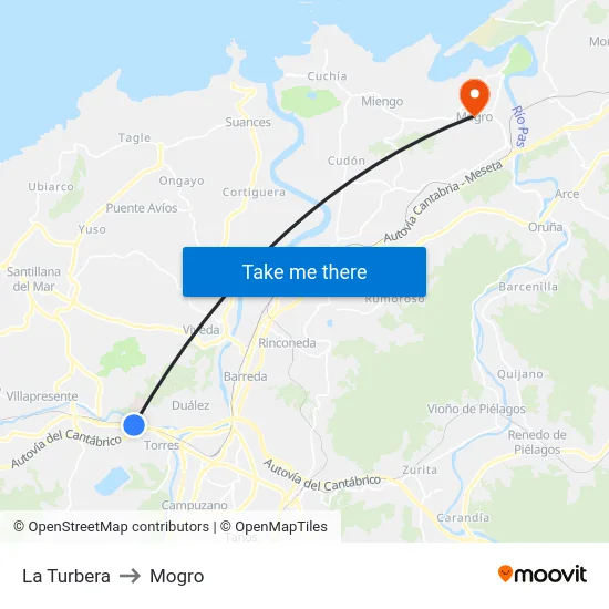 La Turbera to Mogro map