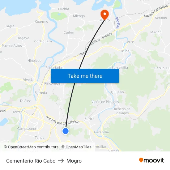 Cementerio Rio Cabo to Mogro map