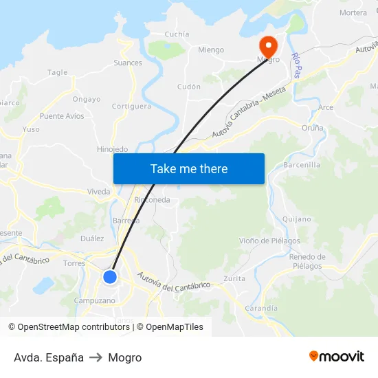 Avda. España to Mogro map