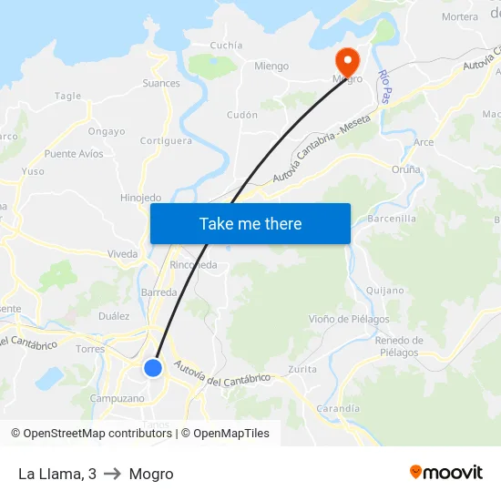 La Llama, 3 to Mogro map