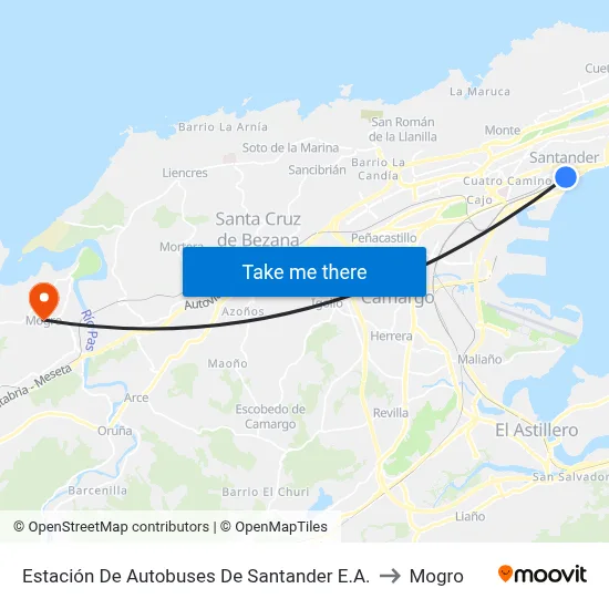 Estación De Autobuses De Santander E.A. to Mogro map