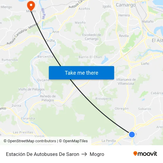 Estación De Autobuses De Saron to Mogro map