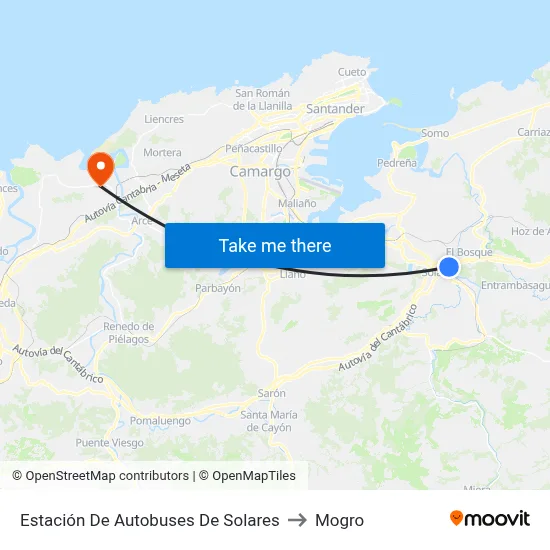Estación De Autobuses De Solares to Mogro map