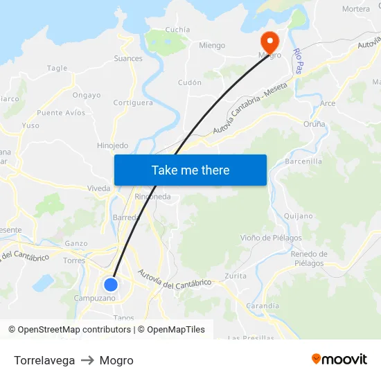 Torrelavega to Mogro map