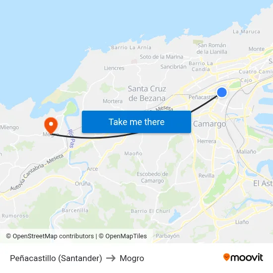 Peñacastillo (Santander) to Mogro map