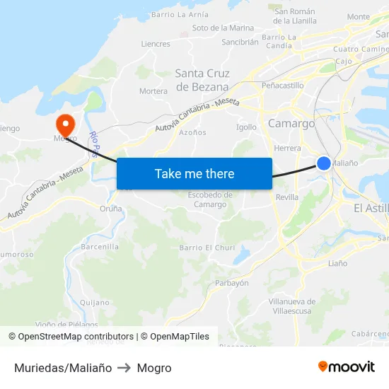 Muriedas/Maliaño to Mogro map