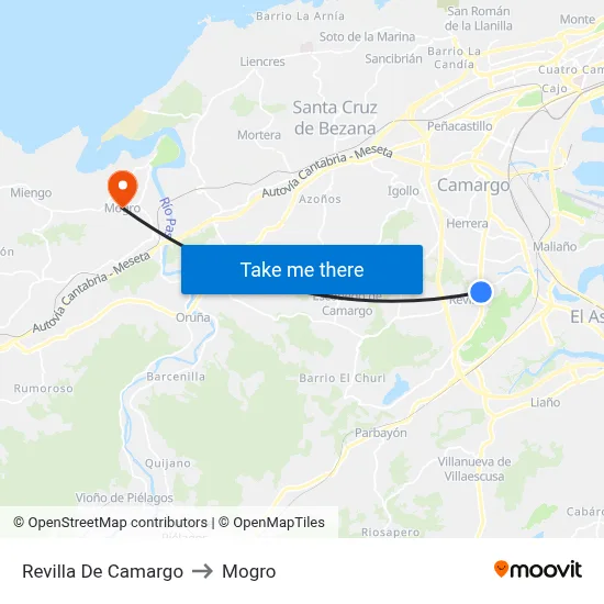 Revilla De Camargo to Mogro map