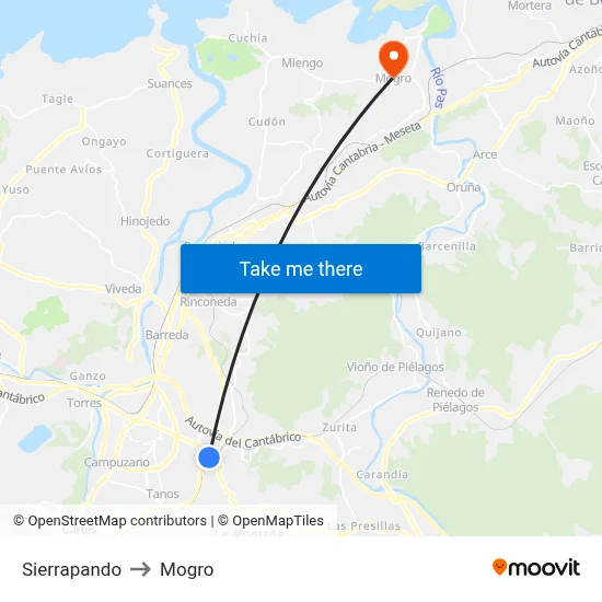 Sierrapando to Mogro map