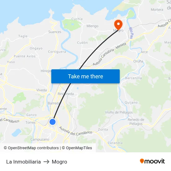 La Inmobiliaria to Mogro map