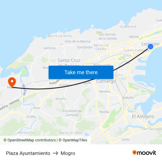 Plaza Ayuntamiento to Mogro map