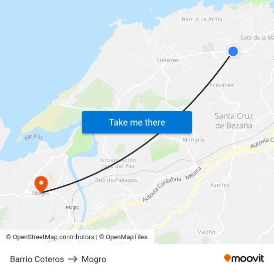 Barrio Coteros to Mogro map
