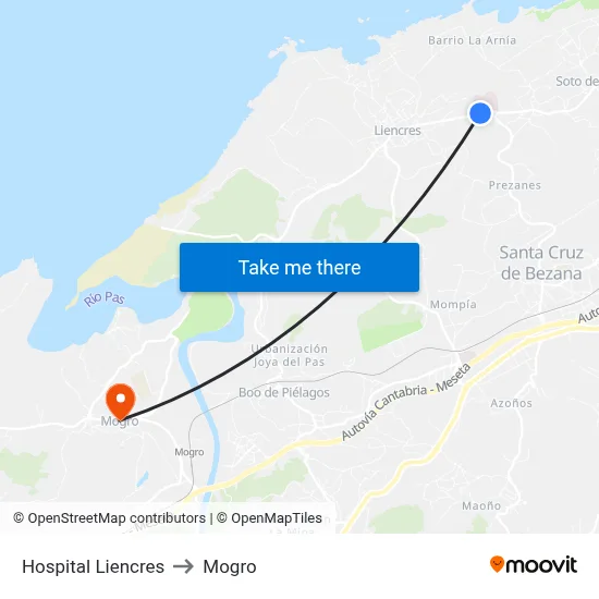 Hospital Liencres to Mogro map