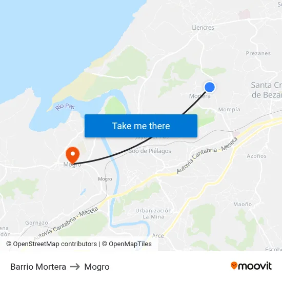 Barrio Mortera to Mogro map