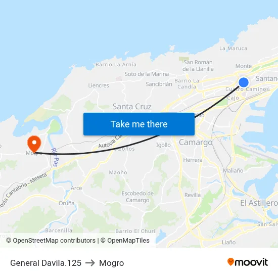 General Davila.125 to Mogro map
