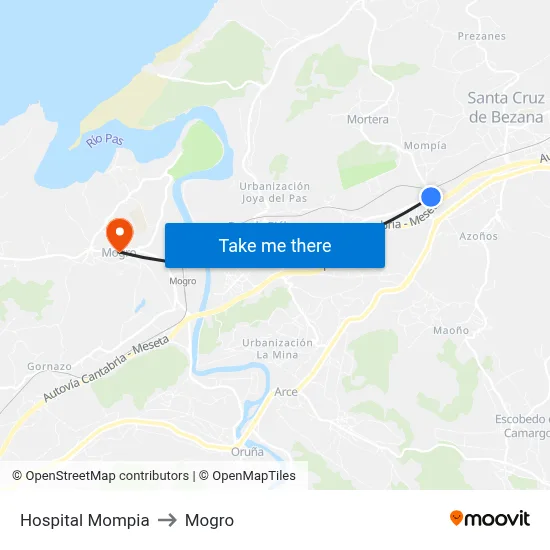 Hospital Mompia to Mogro map