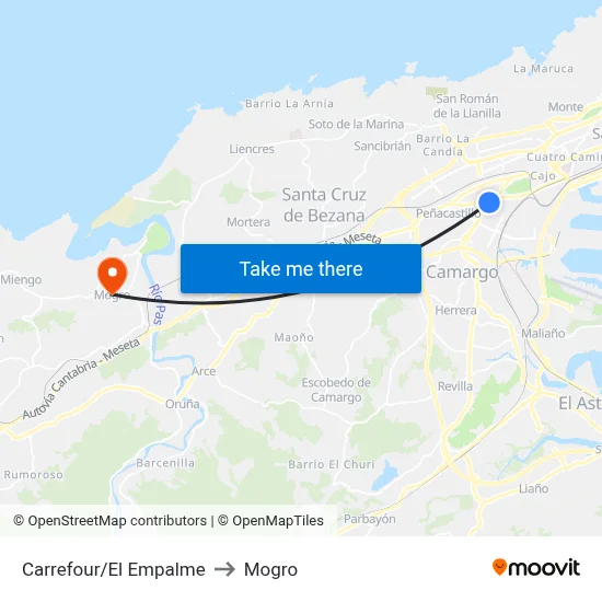 Carrefour/El Empalme to Mogro map