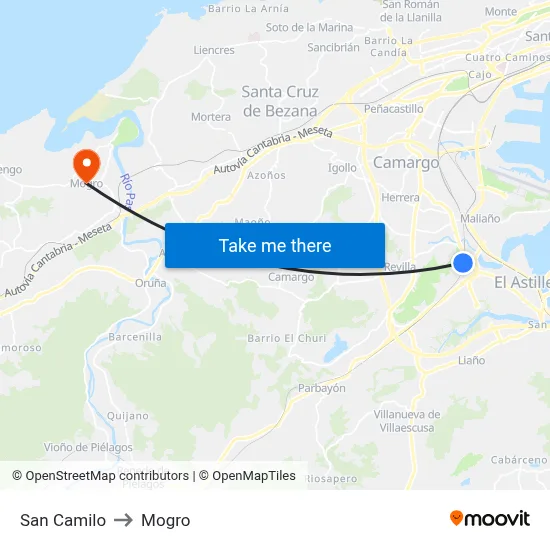 San Camilo to Mogro map