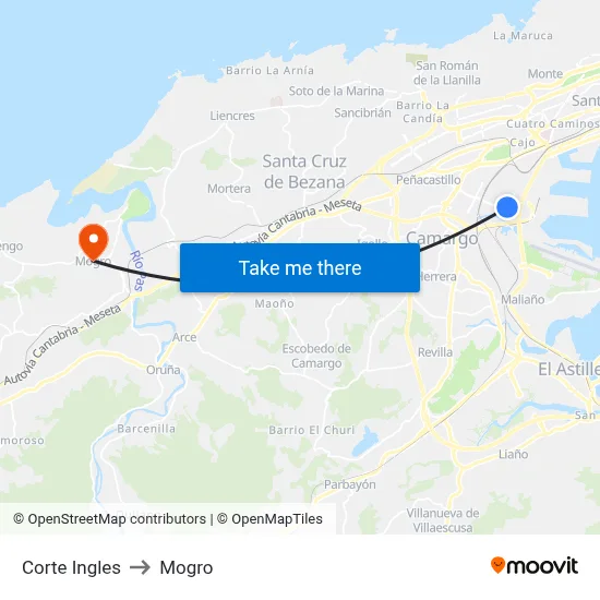 Corte Ingles to Mogro map
