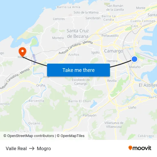 Valle Real to Mogro map