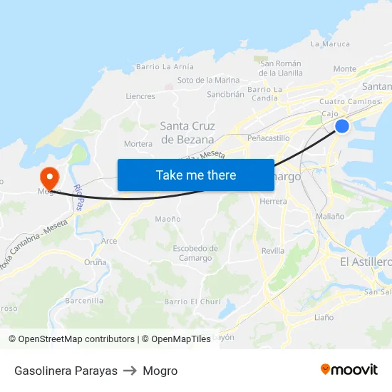 Gasolinera Parayas to Mogro map