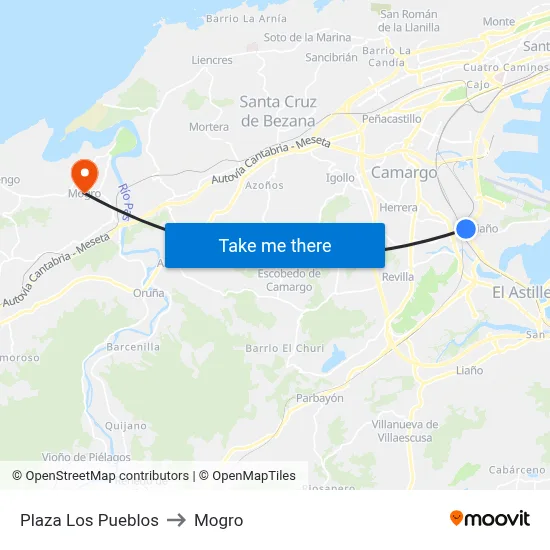 Plaza Los Pueblos to Mogro map